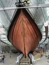 bow square on underwater hull in drydock